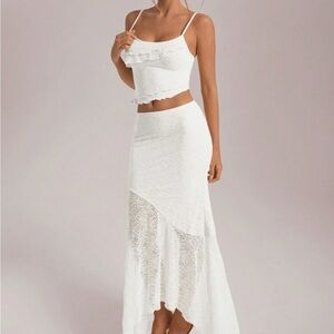 SHEIN White Maxi Asymmetrical High-Low Skirt and Matching Crop Top🌿
